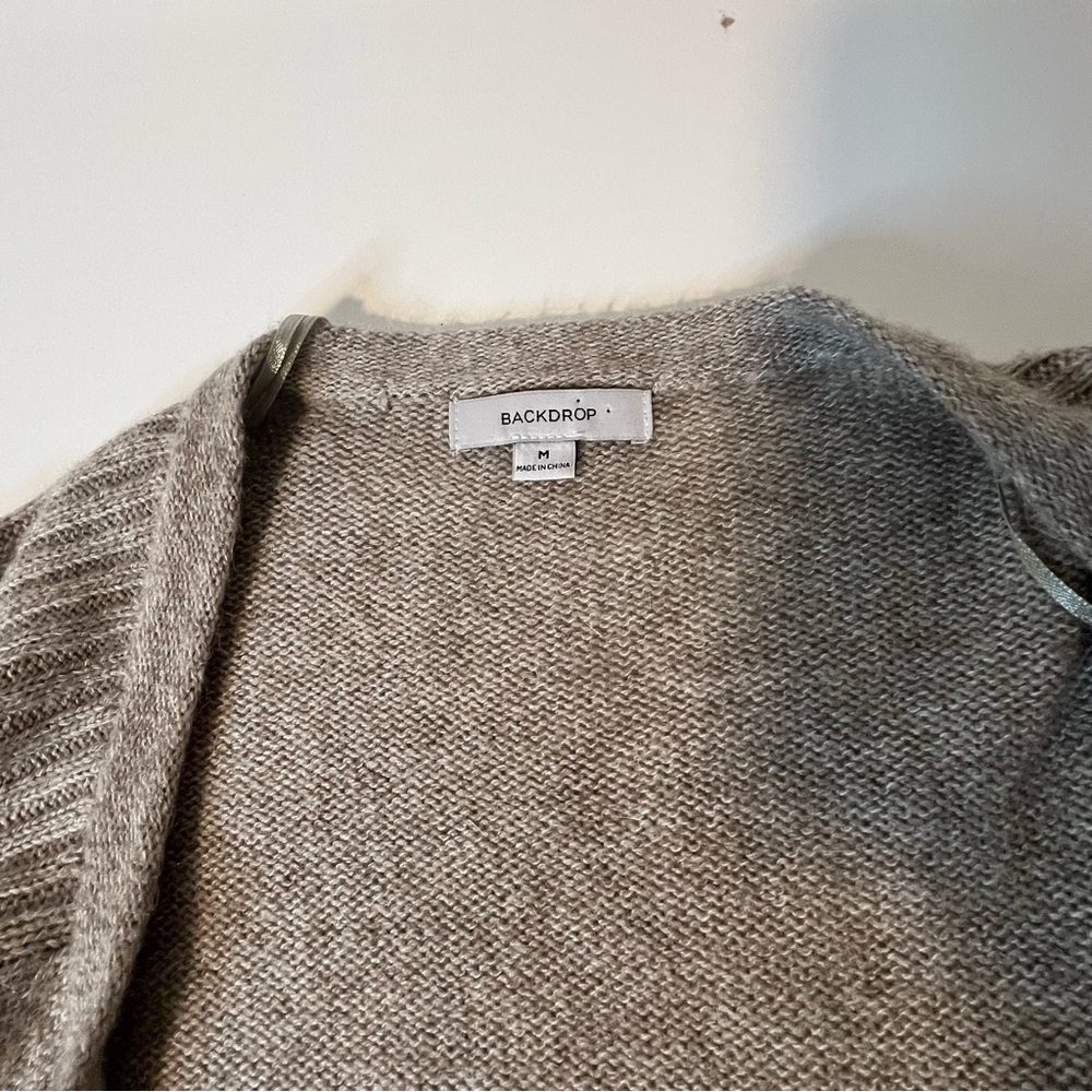 Women's Backdrop medium Open Front Cardigan Sweater cotton wool alpaca beige. - Picture 3 of 6